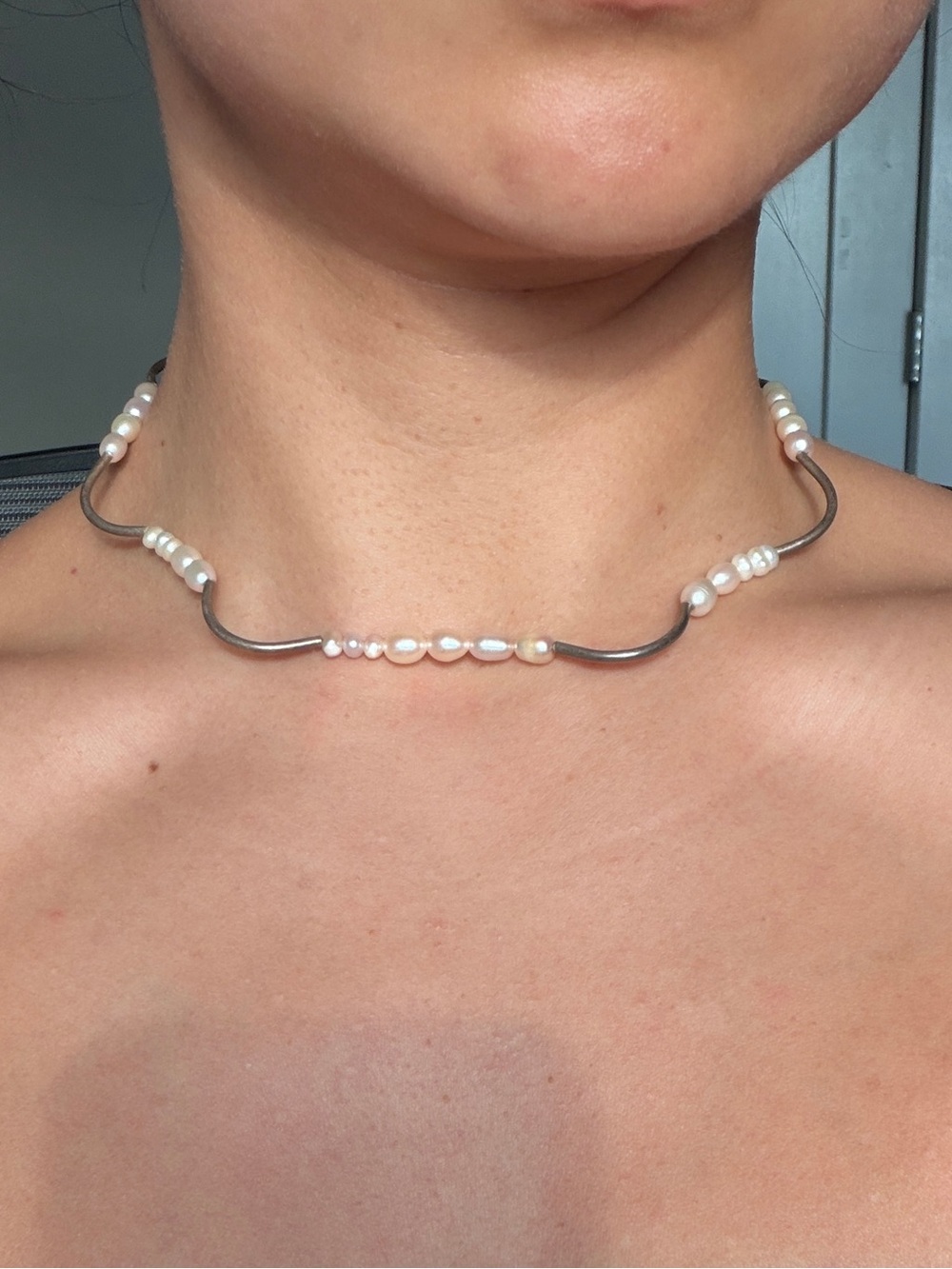 Pearl & Silver Wave Choker Necklace